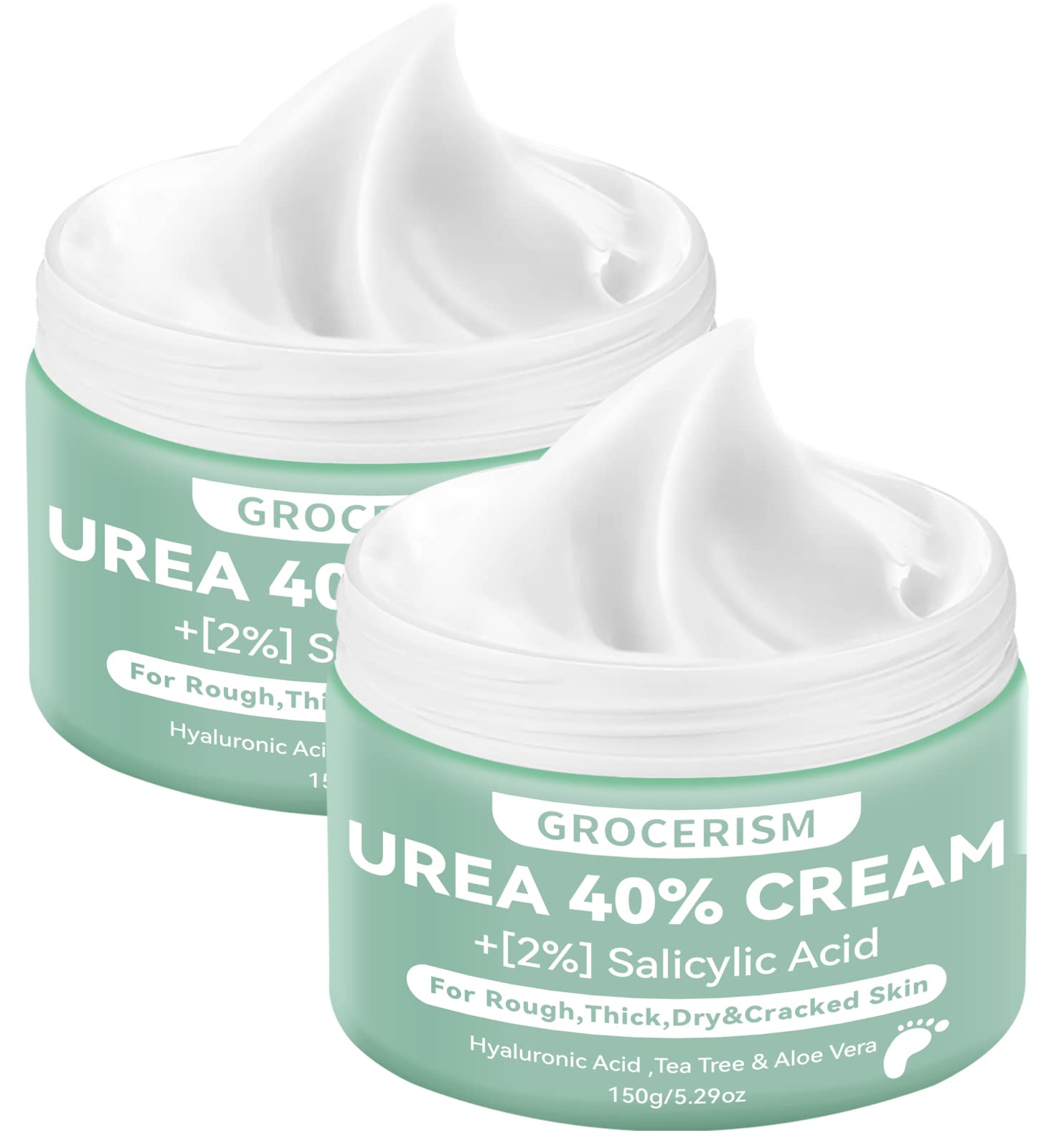 Grocerism 2-Pack Urea Cream 40% pump bottle for deep hydration and soft feet.