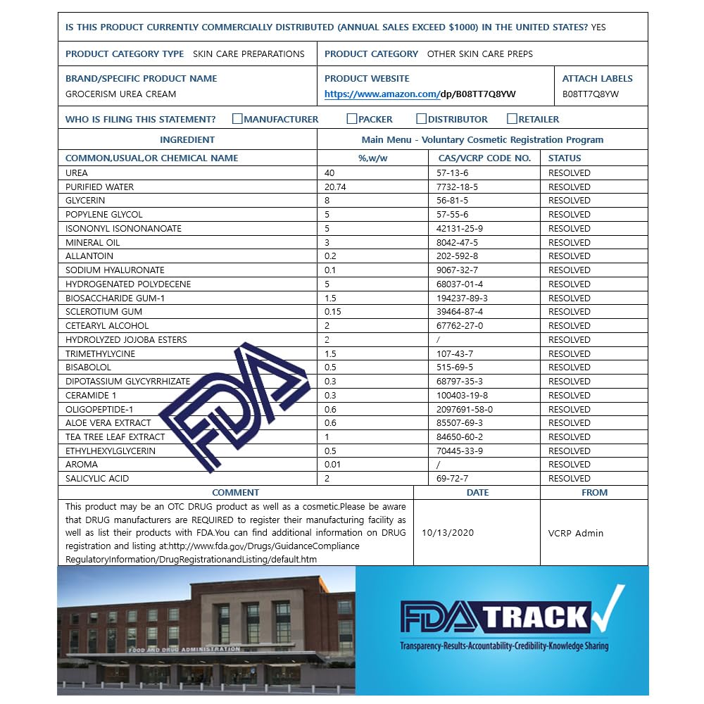 Grocerism 2-pack ingredient list image highlights 40% urea and 2% salicylic acid.