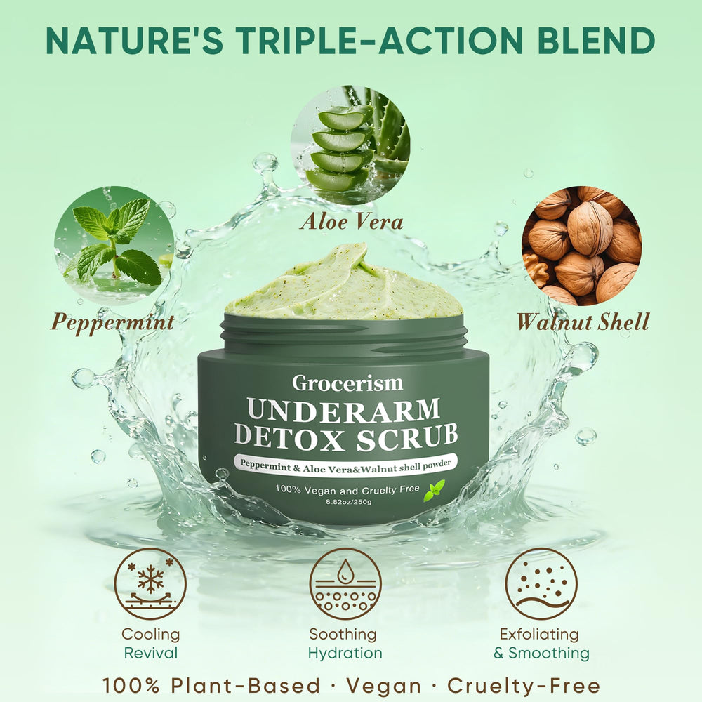 Grocerism Armpit Detox Scrub aloe vera hydration soothes sensitive skin.