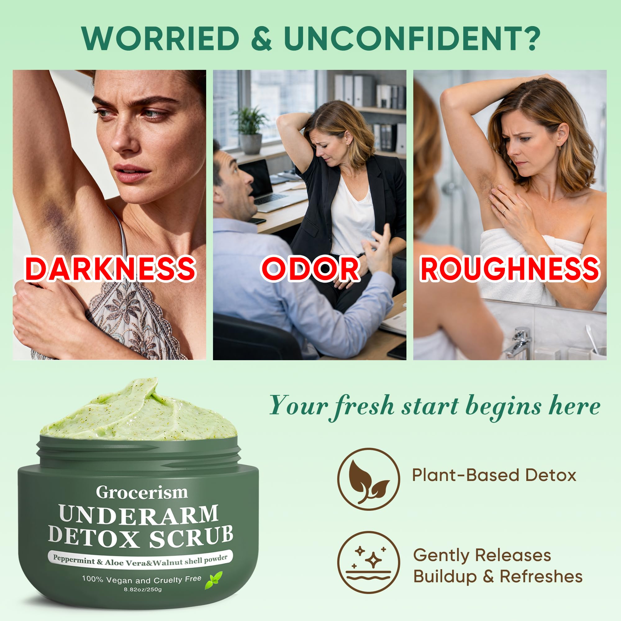 Grocerism Armpit Detox Scrub menthol cooling provides refreshing underarms during use.