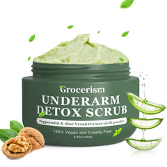 Grocerism Armpit Detox Scrub walnut-shell exfoliation aids deodorant buildup removal and odor control.