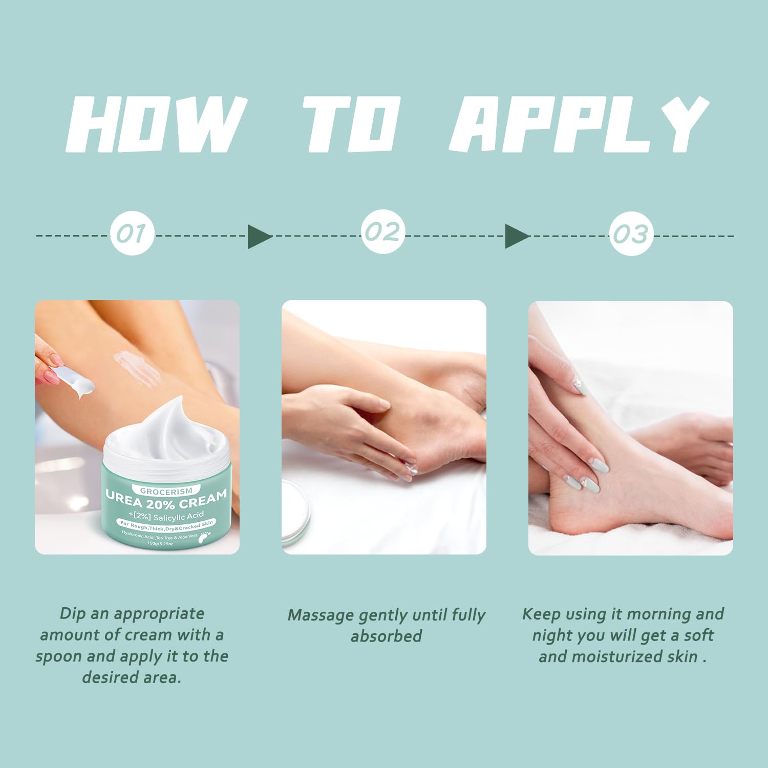 Grocerism Urea Cream 20% hands application absorbs quickly for daily care.