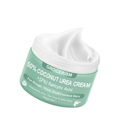 Grocerism Urea Cream 50% bottle delivers deep moisture and callus softening for feet.