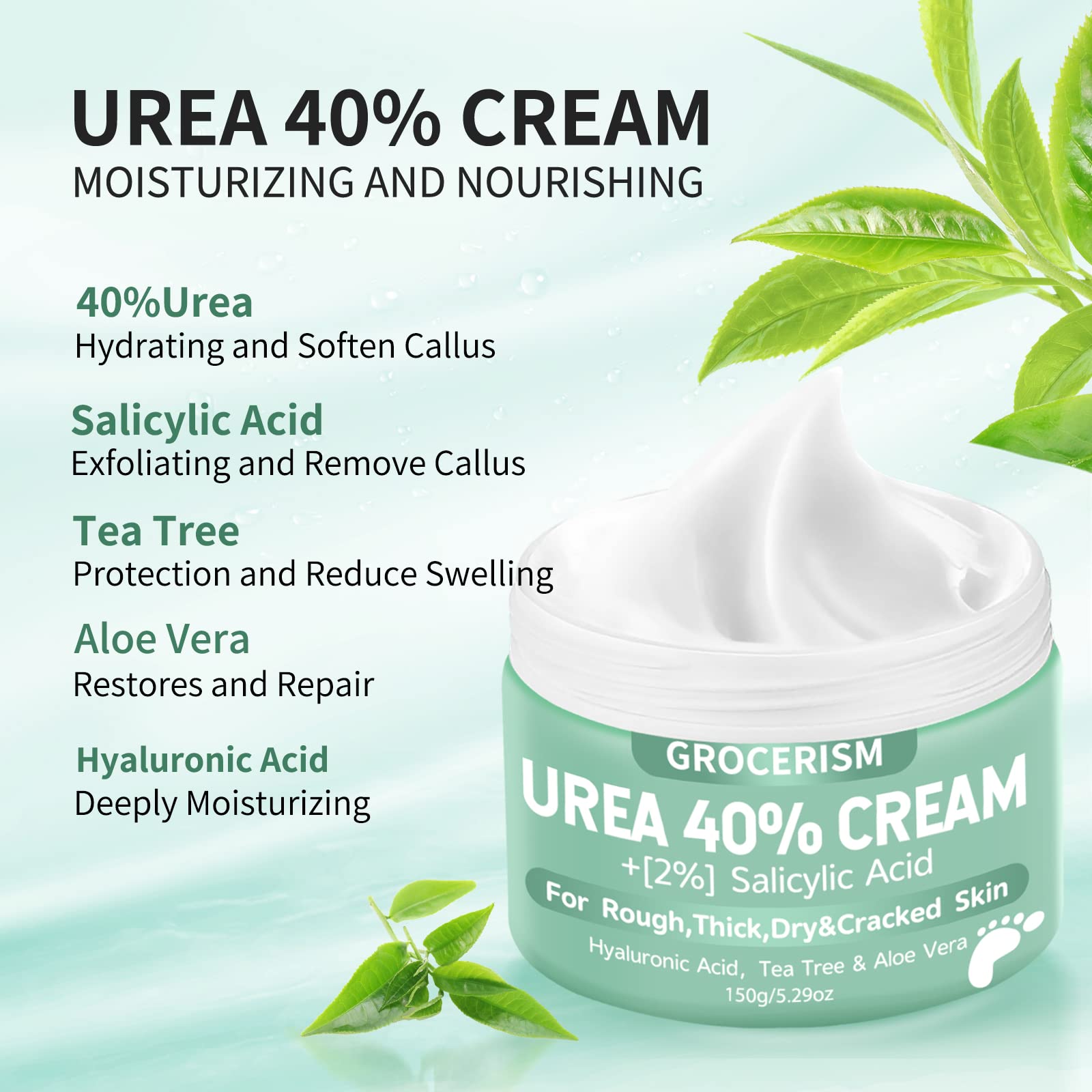 Close-up of Grocerism Urea Cream texture with quick absorption.