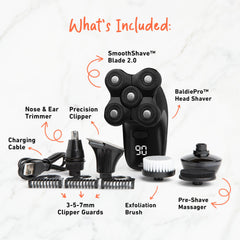Groomie BaldiePro waterproof design supports wet and dry use for shower-ready shaves.