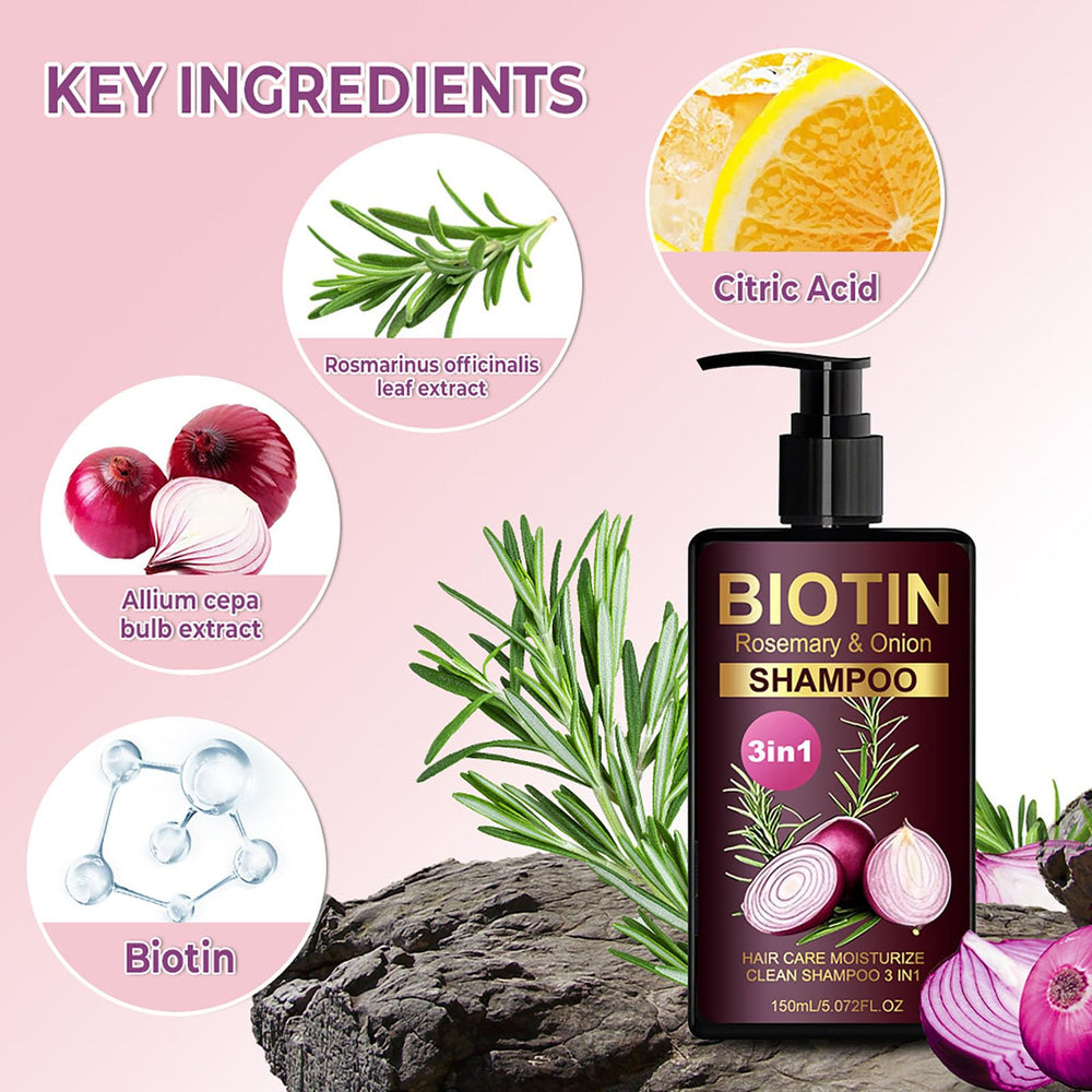 Grospe onion-rosemary shampoo daily use concept portrays versatile hair care routine.