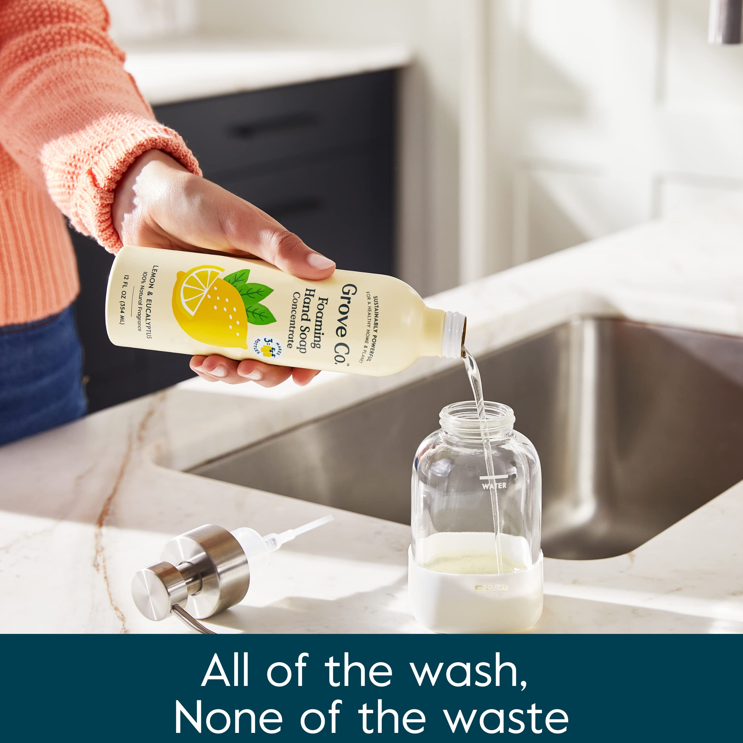 Grove Co. hydrating formula with aloe vera softening hands after washing.