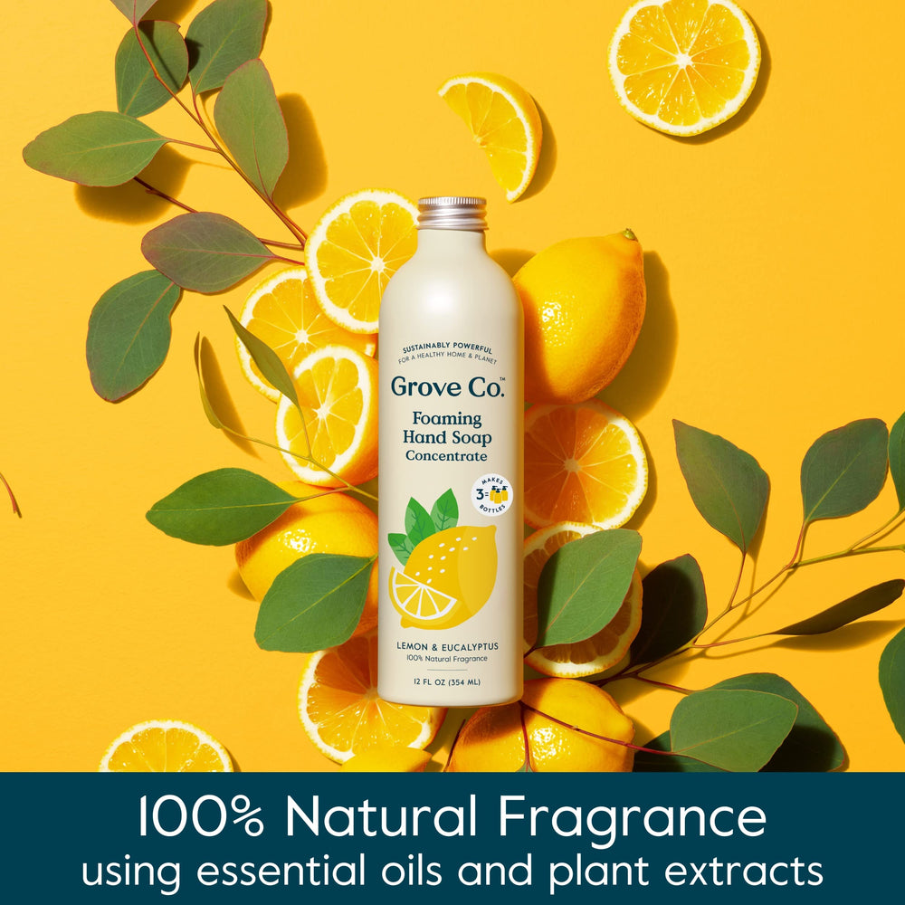 Grove Co. Lemon and Eucalyptus natural fragrance close-up with essential oils.