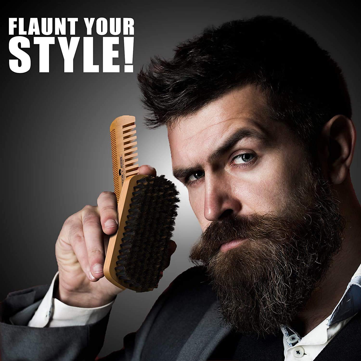 Grow Alpha Beard dual-action comb detangles wet or dry beards with ease.