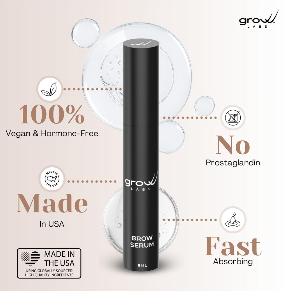 Grow Labs Eyebrow Growth Serum before-after close-up shows natural-looking fullness.