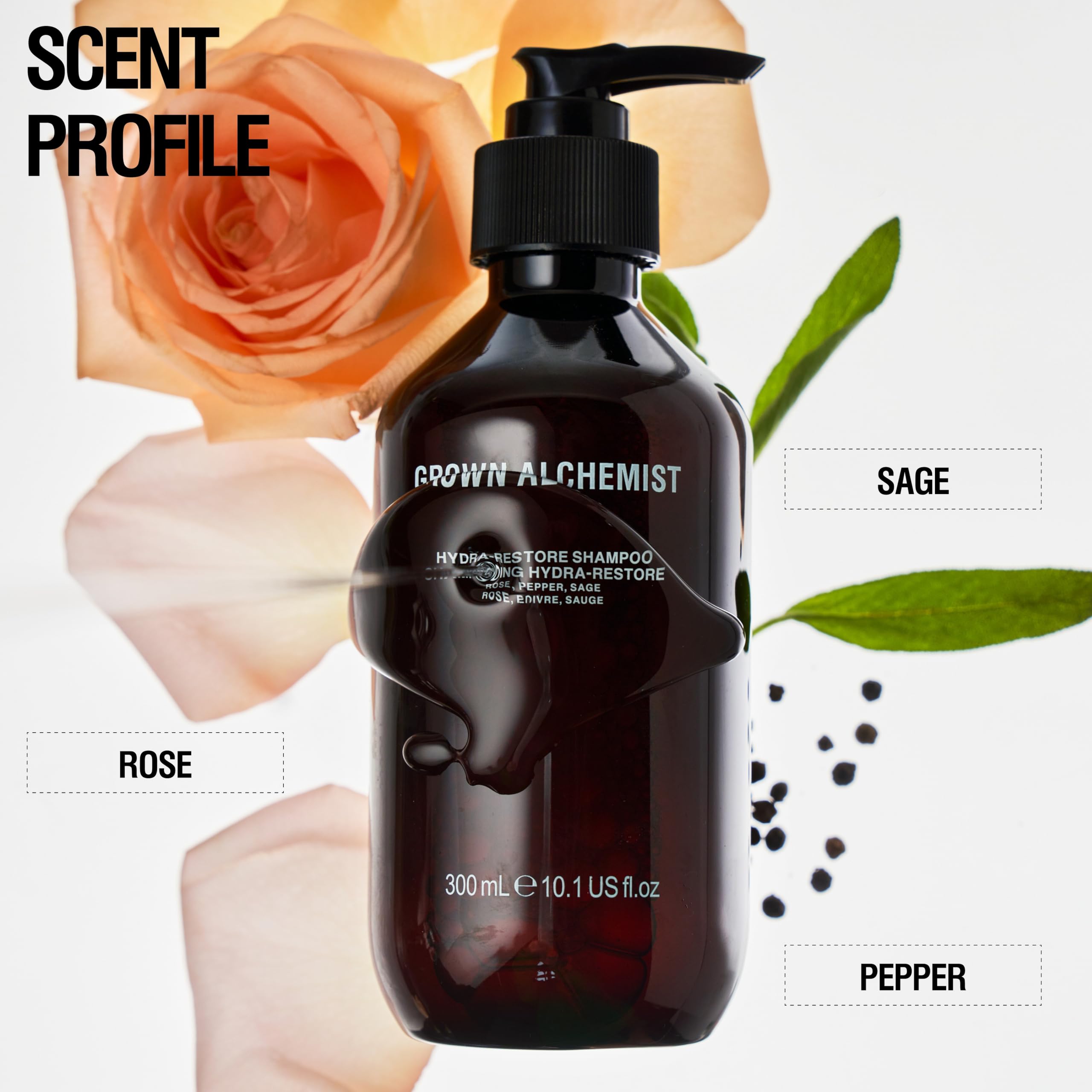 Grown Alchemist Hydra-Restore Conditioner texture application showing rich hydration and scalp nourishment.