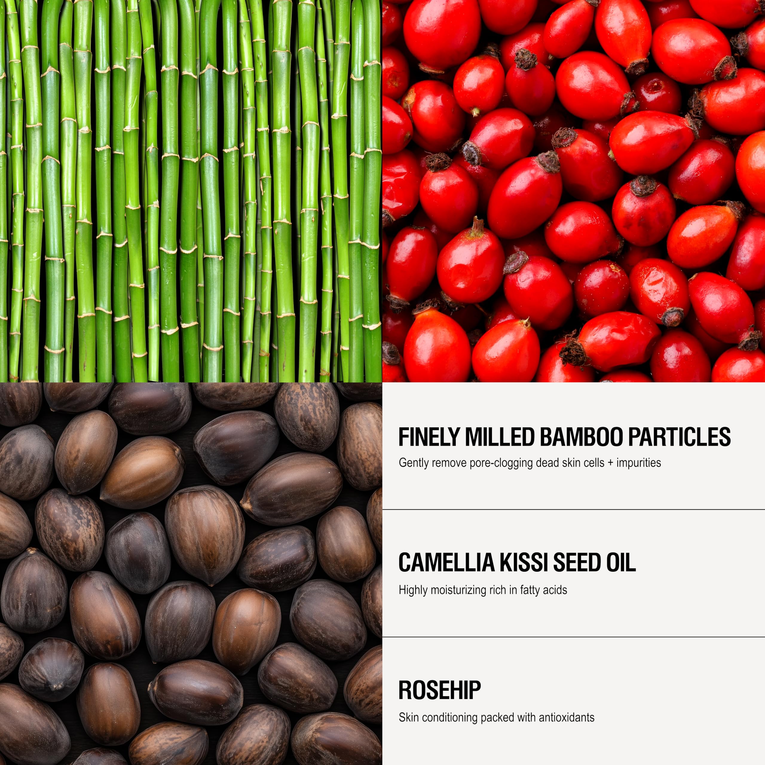 Grown Alchemist Polishing Exfoliant bamboo particles closeup emphasizes gentle scrub experience.