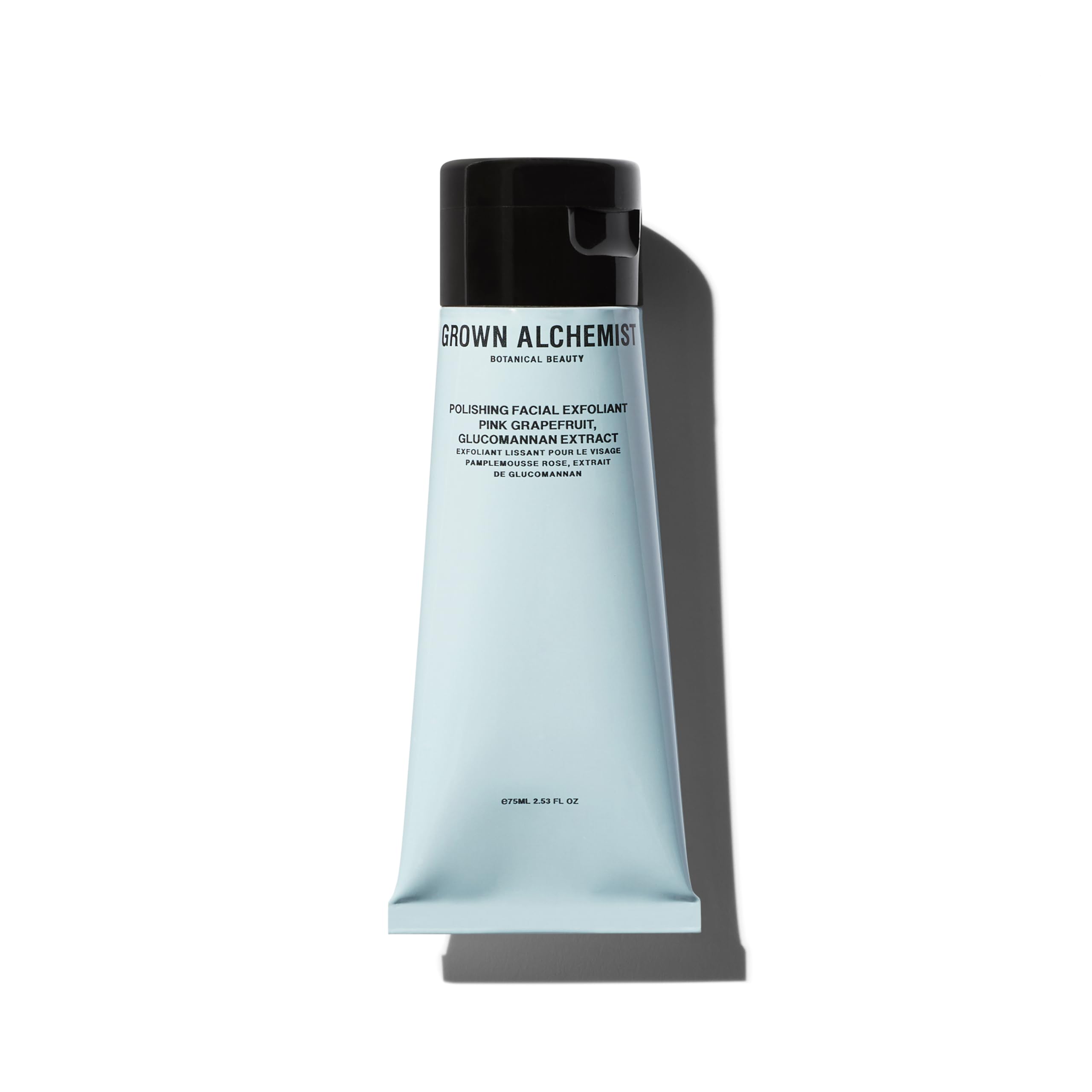 Grown Alchemist Polishing Exfoliant bottle front highlighting gentle daily exfoliation for smoother skin.
