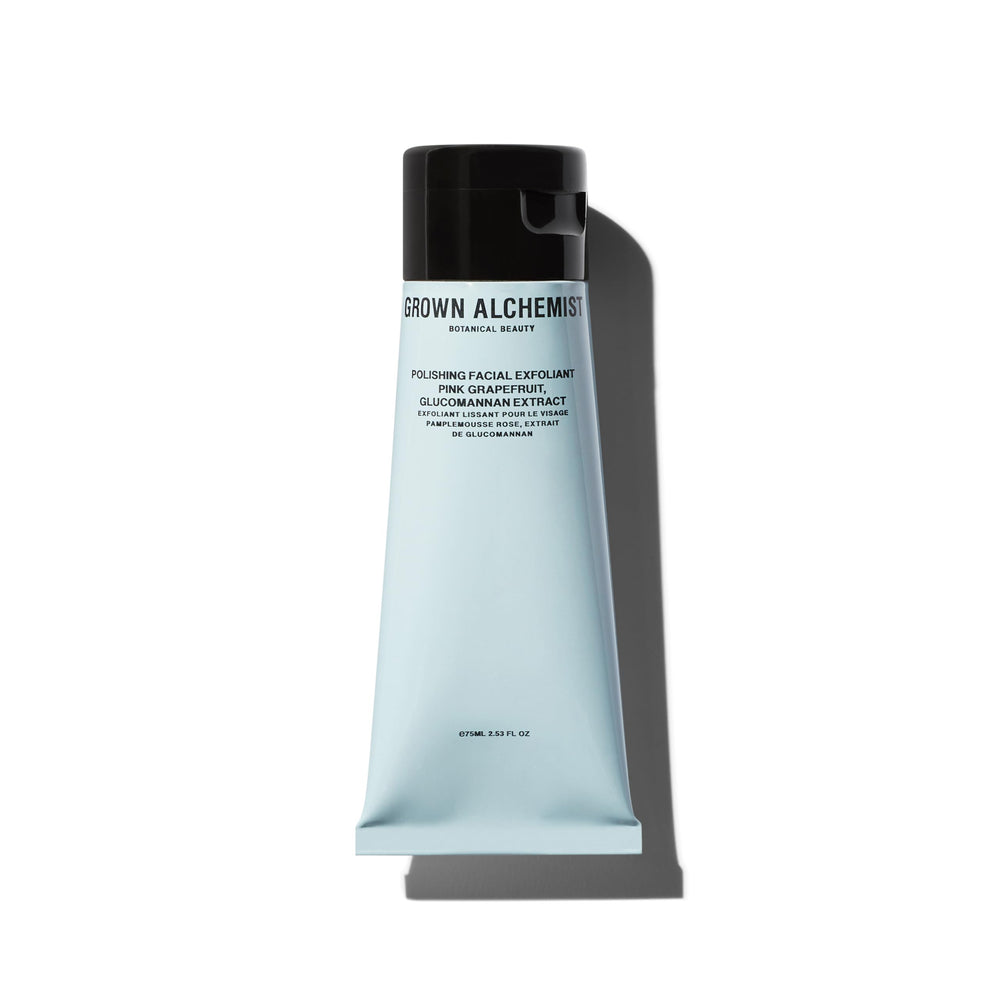Grown Alchemist Polishing Exfoliant bottle front highlighting gentle daily exfoliation for smoother skin.