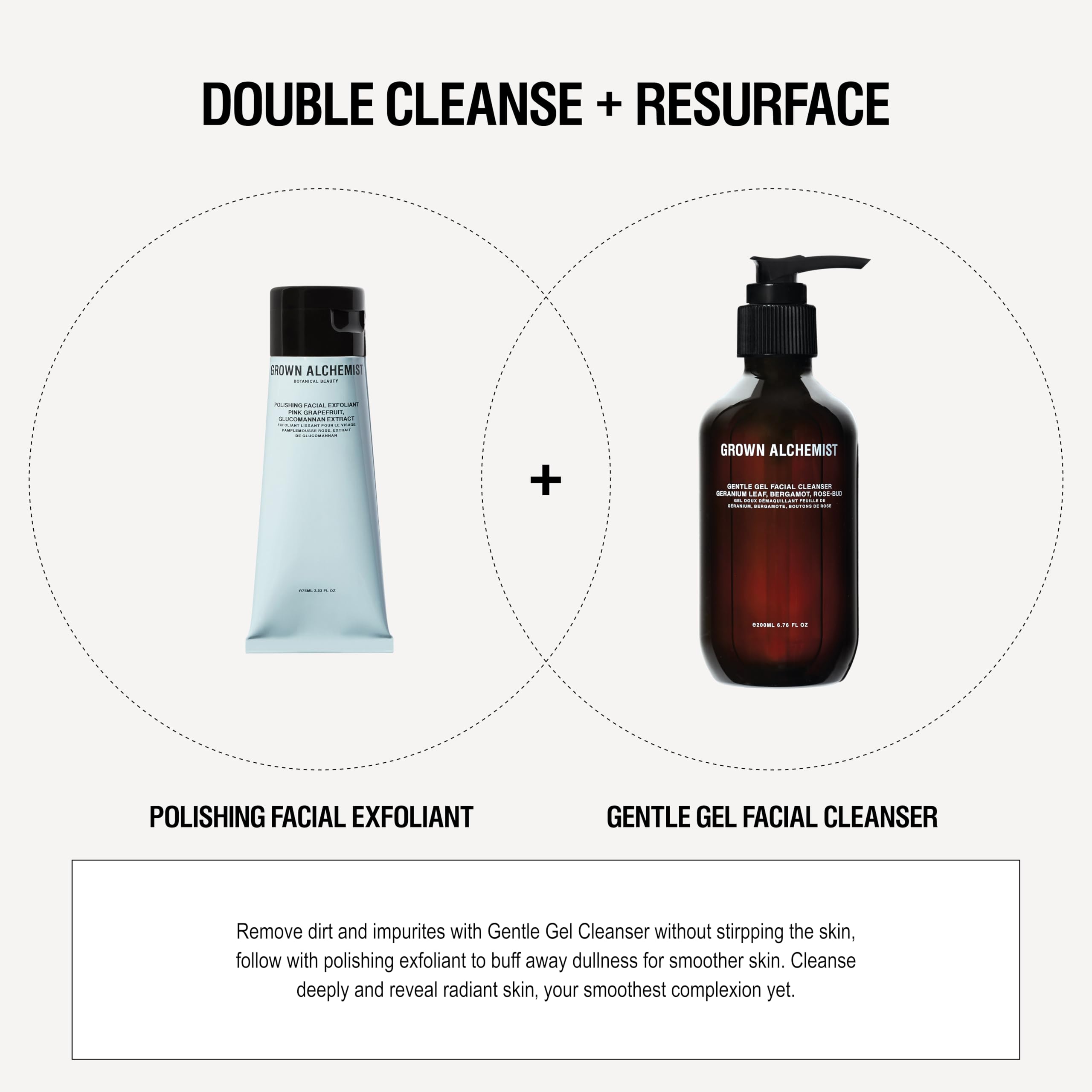 Grown Alchemist Polishing Exfoliant packaging display suggests premium non-toxic vegan skincare.