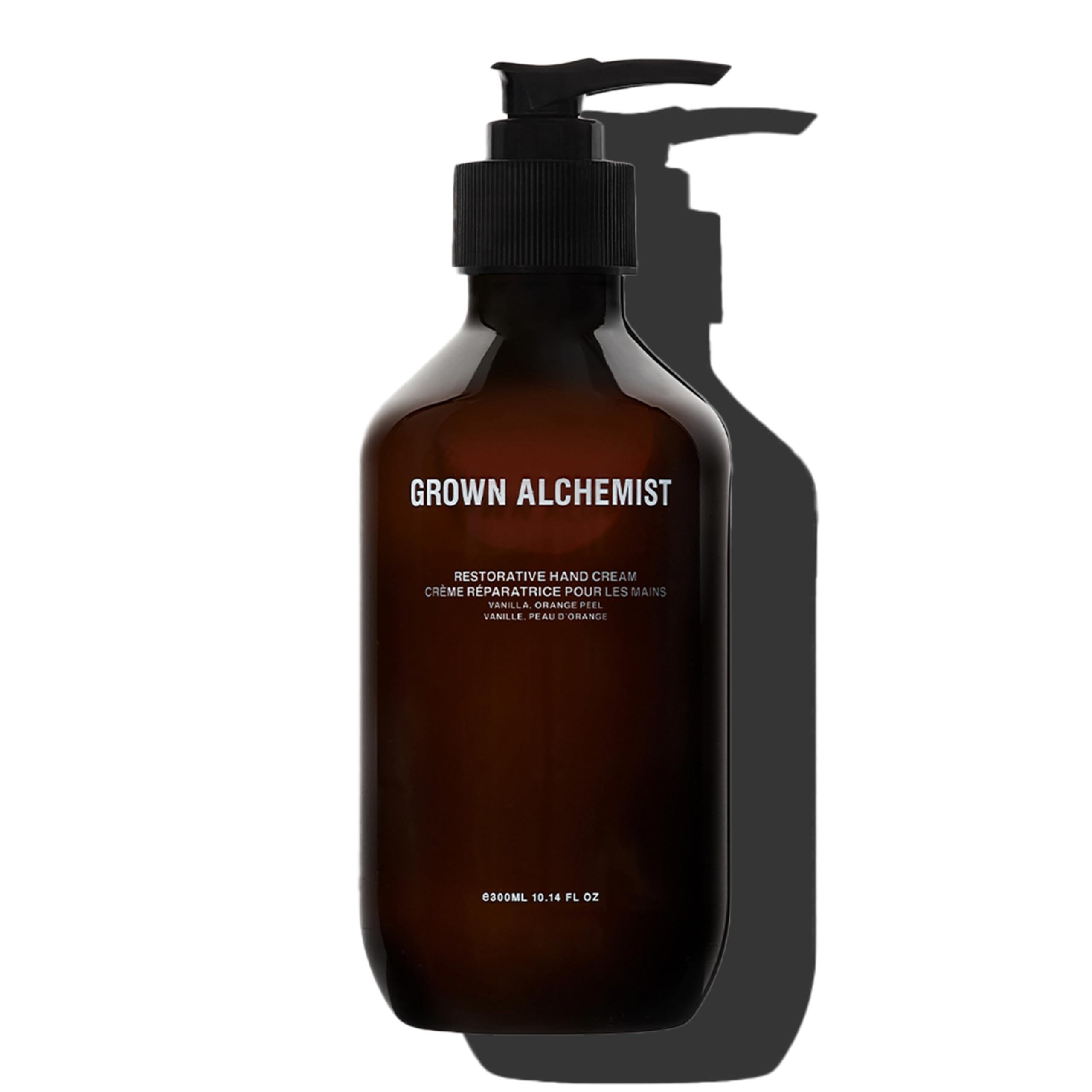 Grown Alchemist Restorative Hand Cream jar with vanilla orange peel for deep hydration and aroma.