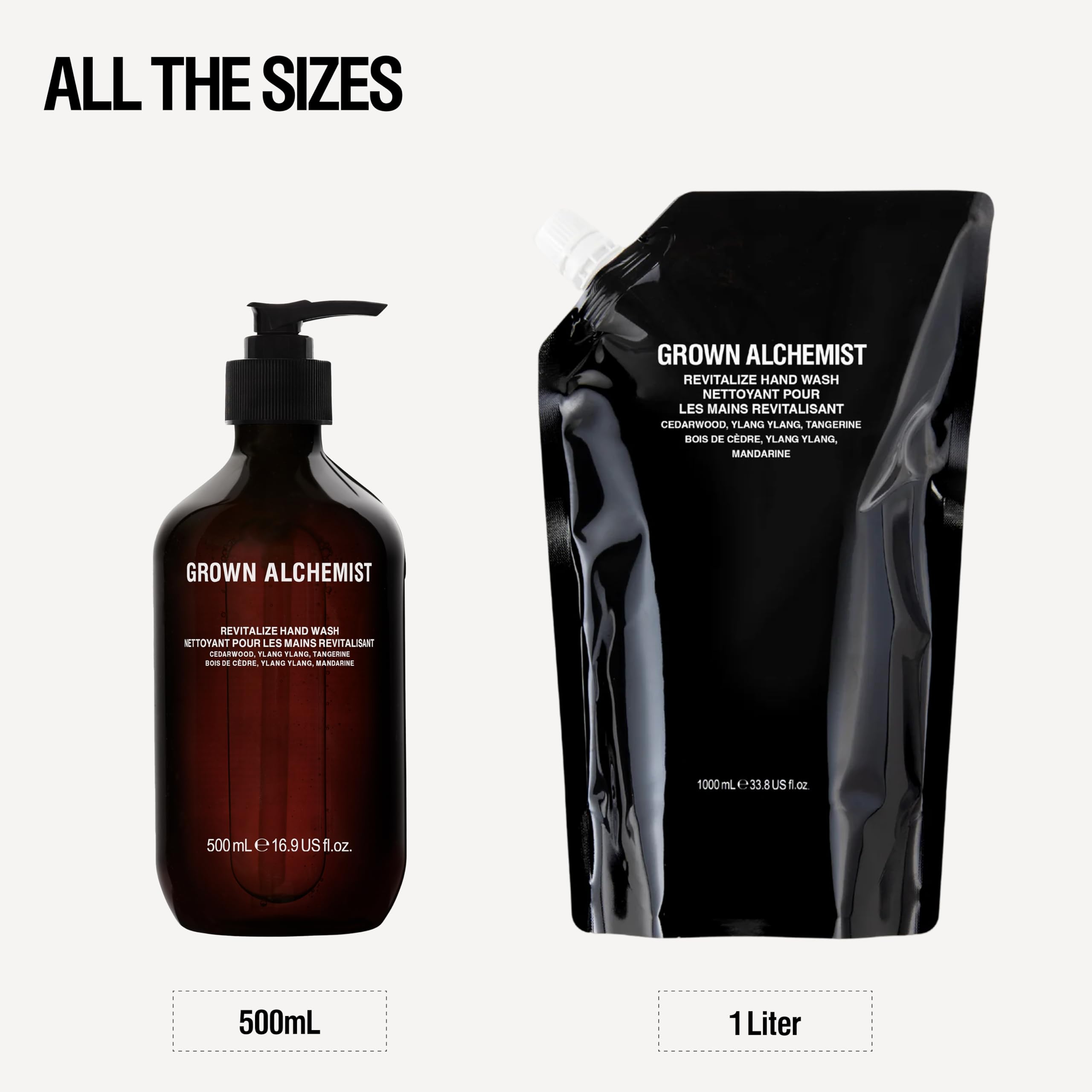 Grown Alchemist Revitalize Hand Wash label detail highlights natural ingredients and vegan branding.