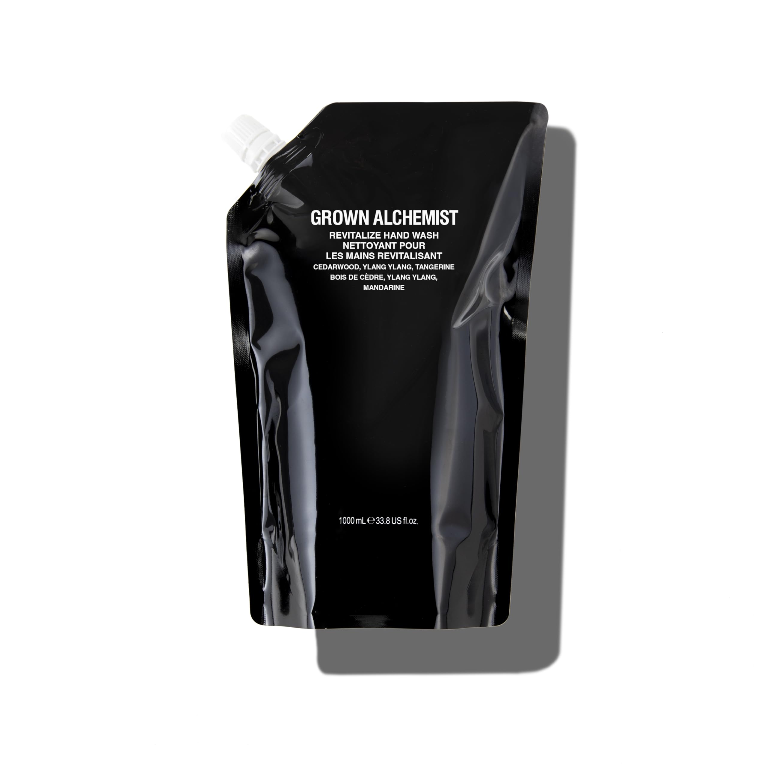 Grown Alchemist Revitalize Hand Wash refill bottle closeup highlighting eco-friendly refill option.