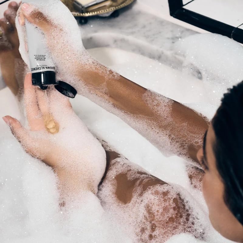 Grown Alchemist shaving gel eco-packaging emphasizes natural, non-toxic skincare.