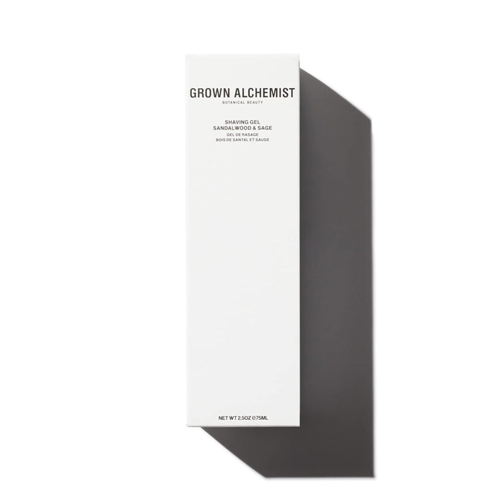 Grown Alchemist post shave routine with hydrating gel for calm skin.