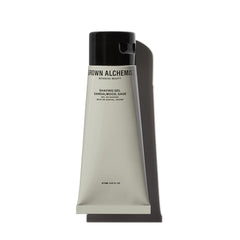 Grown Alchemist Shaving Gel bottle with sandalwood-sage formula for hydrated, close shave.