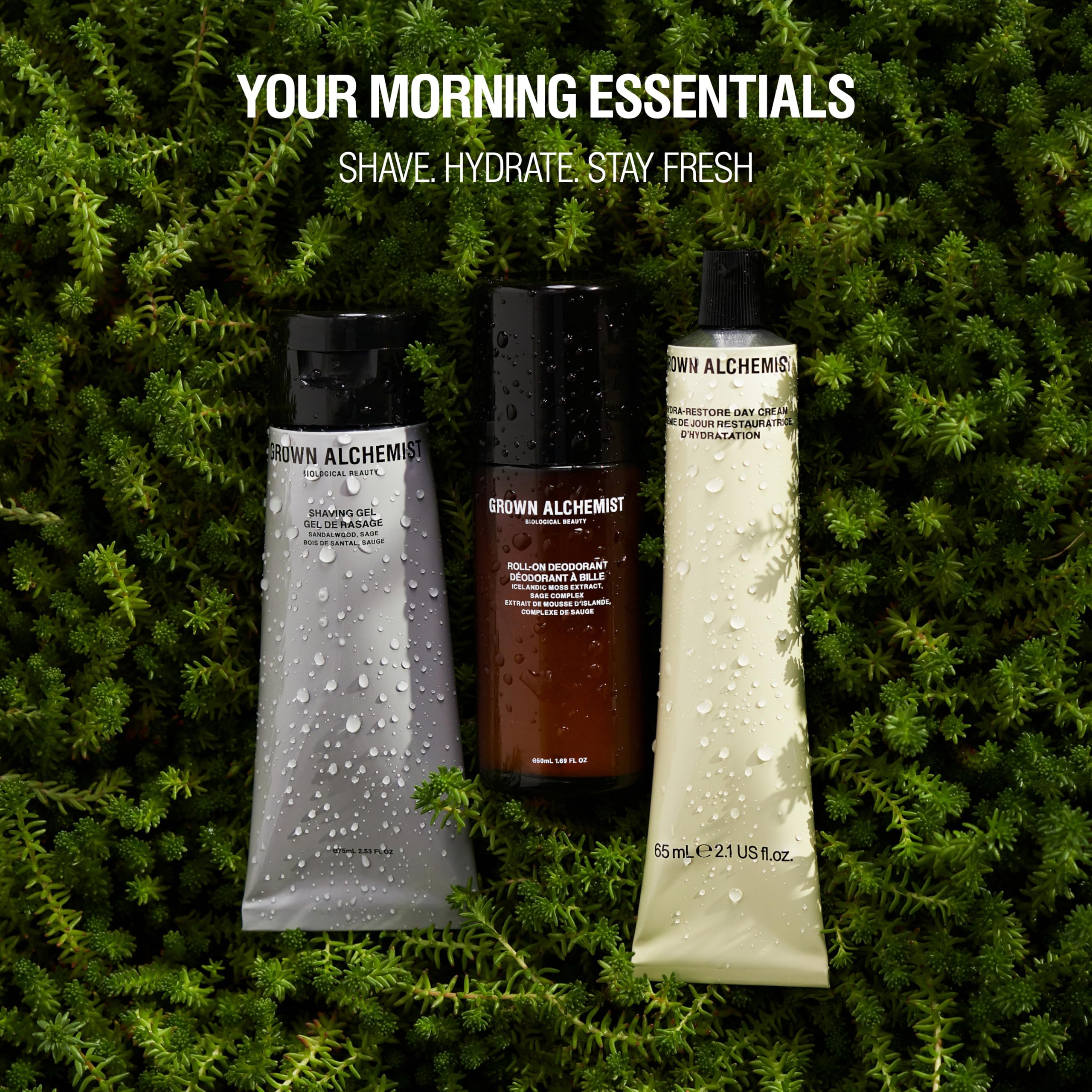 Grown Alchemist shaving gel soothing skin with sage and sandalwood for calming care.