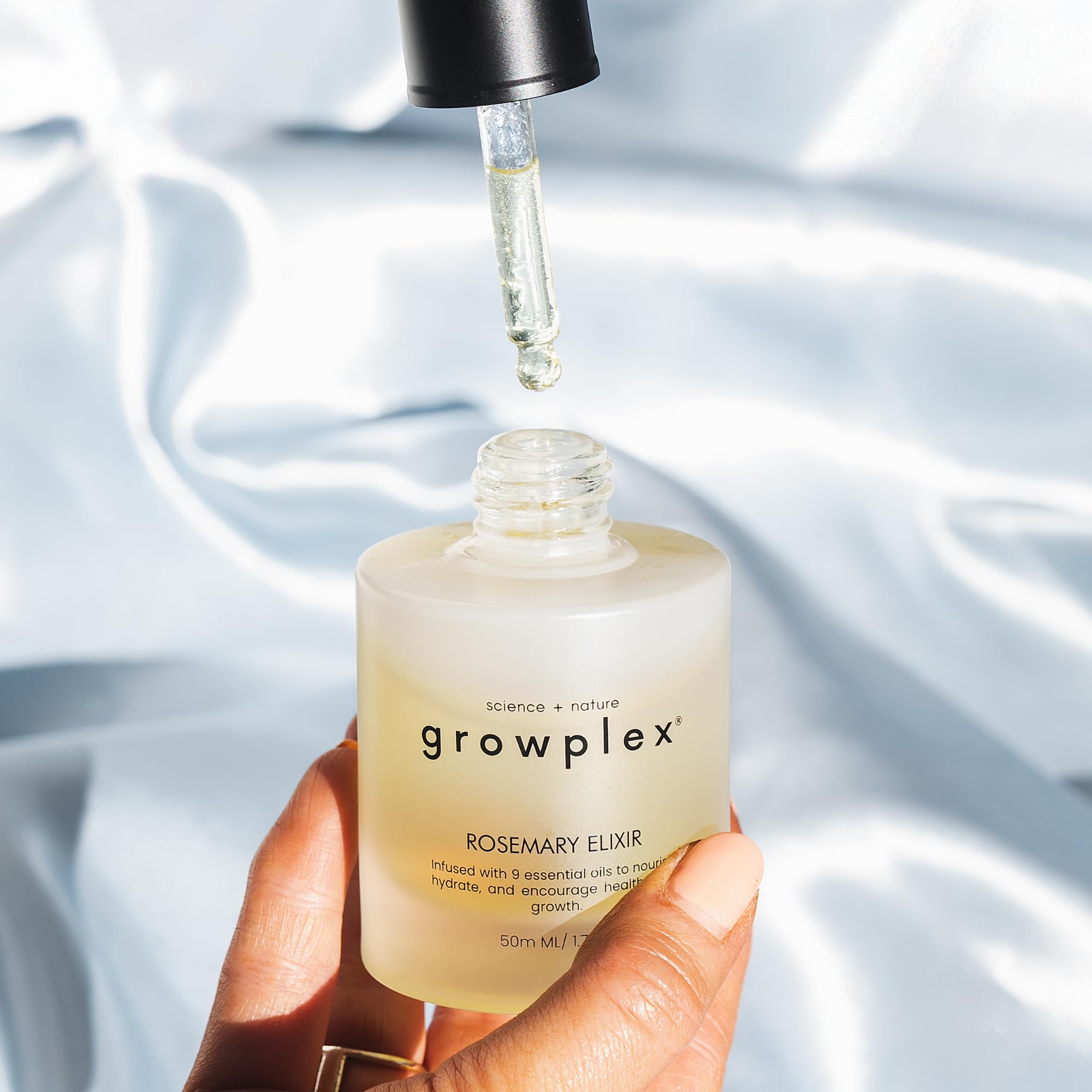 Growplex Rosemary Elixir packaging box image emphasizing natural, paraben-free formula.