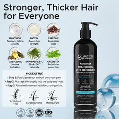 Growth Essence minoxidil-biotin shampoo scalp-massage promotes soothing routine and helps balance oil and moisture