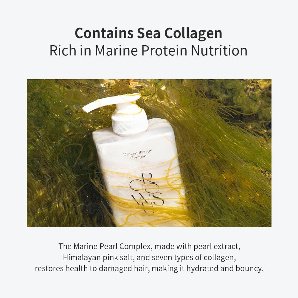 GROWUS Damage Therapy Shampoo hydration with Marine Pearl Complex for shine.