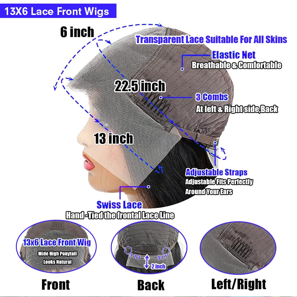 GRQGRQ 13x6 lace front wig cap size adjustable fit most heads