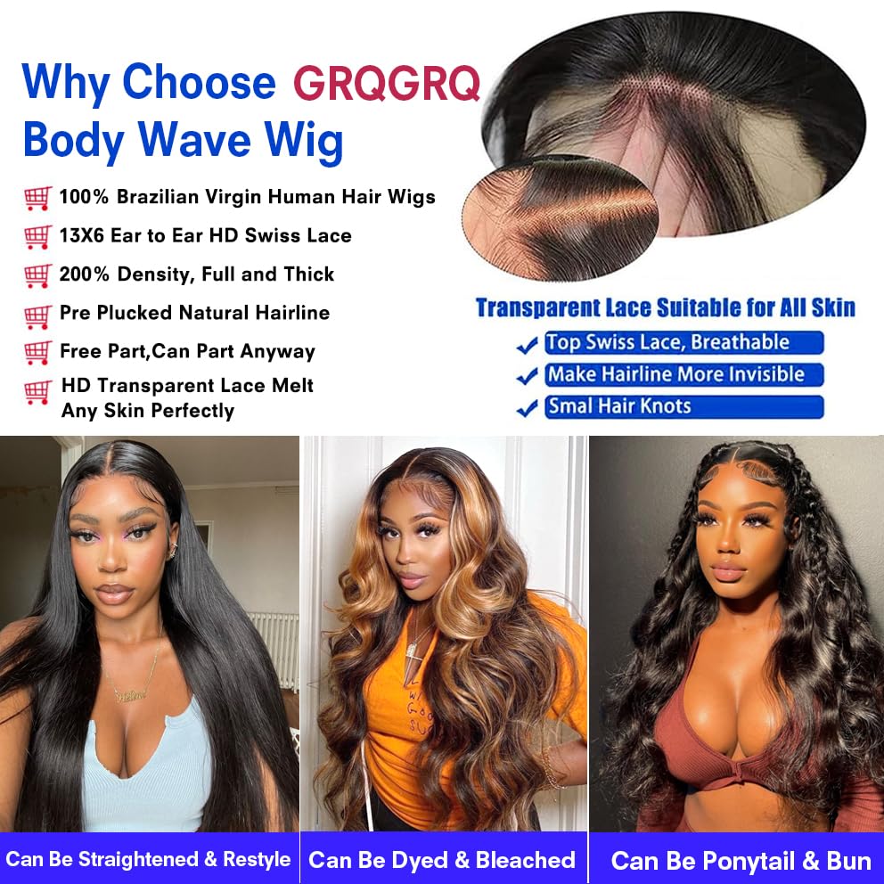 GRQGRQ body wave lace front wig 200 density full volume