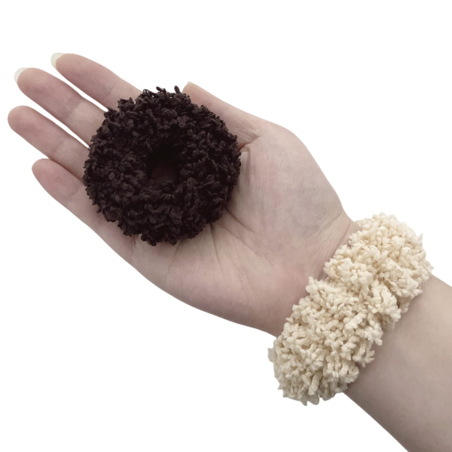 Grutyopkn plush scrunchie worn in hair – gentle on curls.