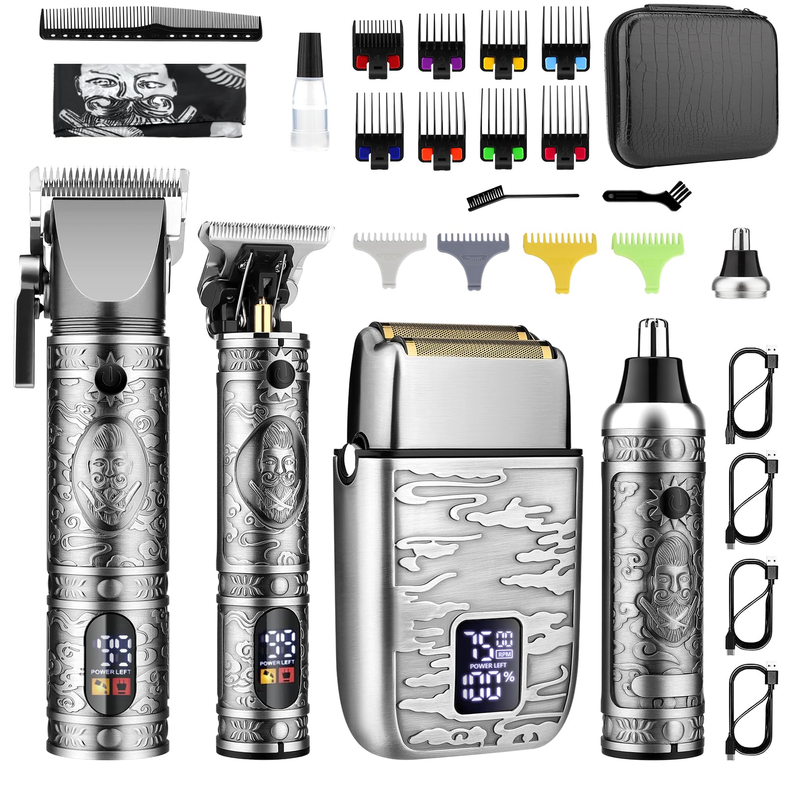 GSKY professional grooming kit front view with ergonomic grip for comfortable at-home trimming.