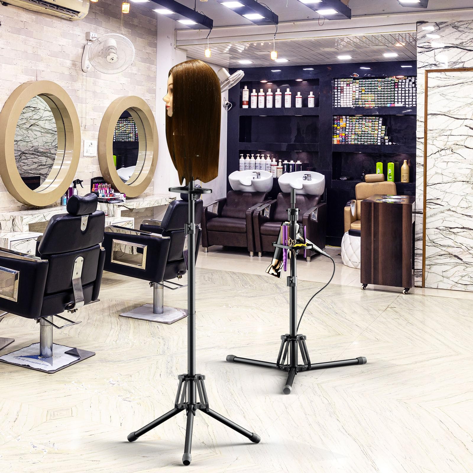 GSOW wig-stand-adjustable-height supports 31–57 inches for versatile client setups.