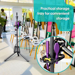 GSOW wig-stand-tray-design offers a practical tool tray for quick-access styling tools.