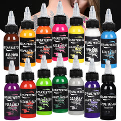 GTARTISTOO tattoo ink set 14 colors 30ml bottles front view for precise shading