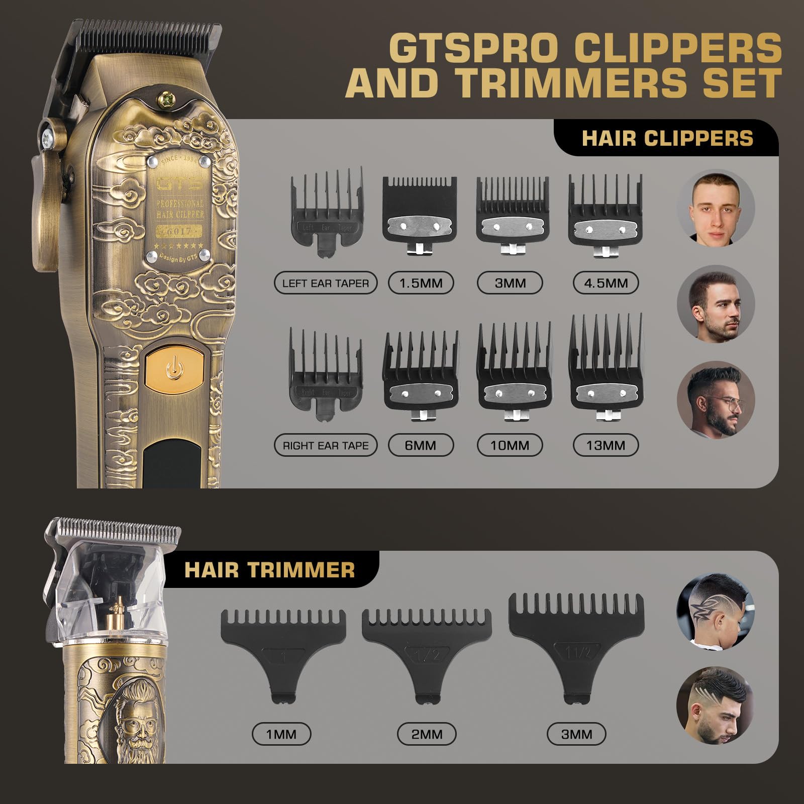 GTS PRO attachments and guards image shows eight guards for versatile length options