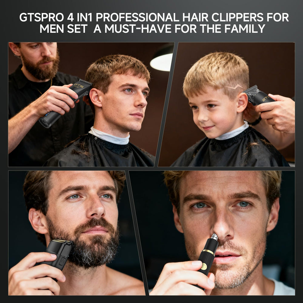 GTS PRO complete barber kit with multiple guards and cape.
