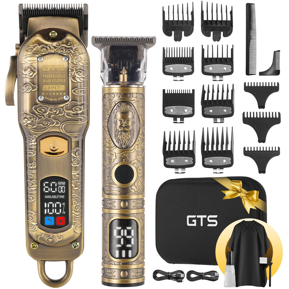 GTS PRO professional hair clipper set front view highlighting stylish metal body for home barbering