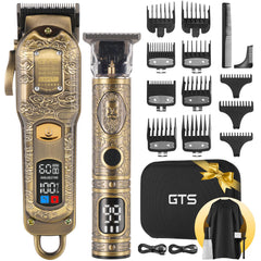 GTS PRO professional hair clipper set front view highlighting stylish metal body for home barbering