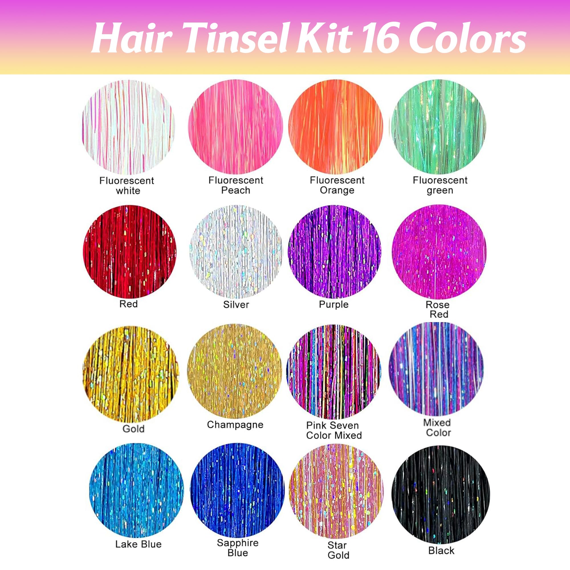 GTTUKK 16-color glitter tinsel variety for versatile party looks.