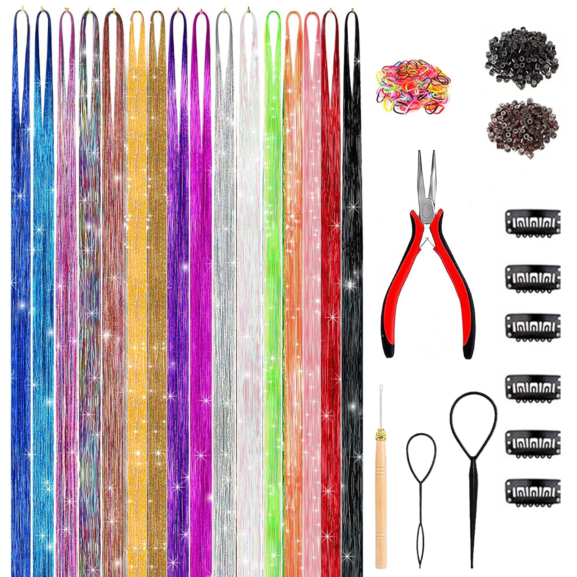 GTTUKK Hair Tinsel Kit 48-inch strands for a dramatic, sparkly hairstyle.