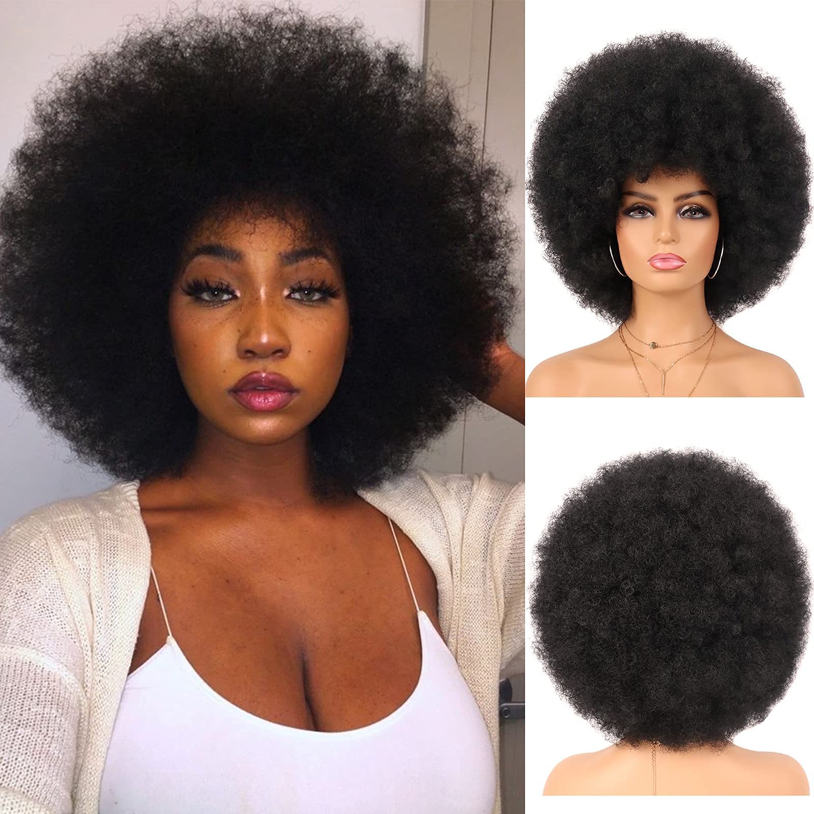 G&amp;T Wig 70s Afro Curly Wig front view shows natural lift for day-to-night looks.