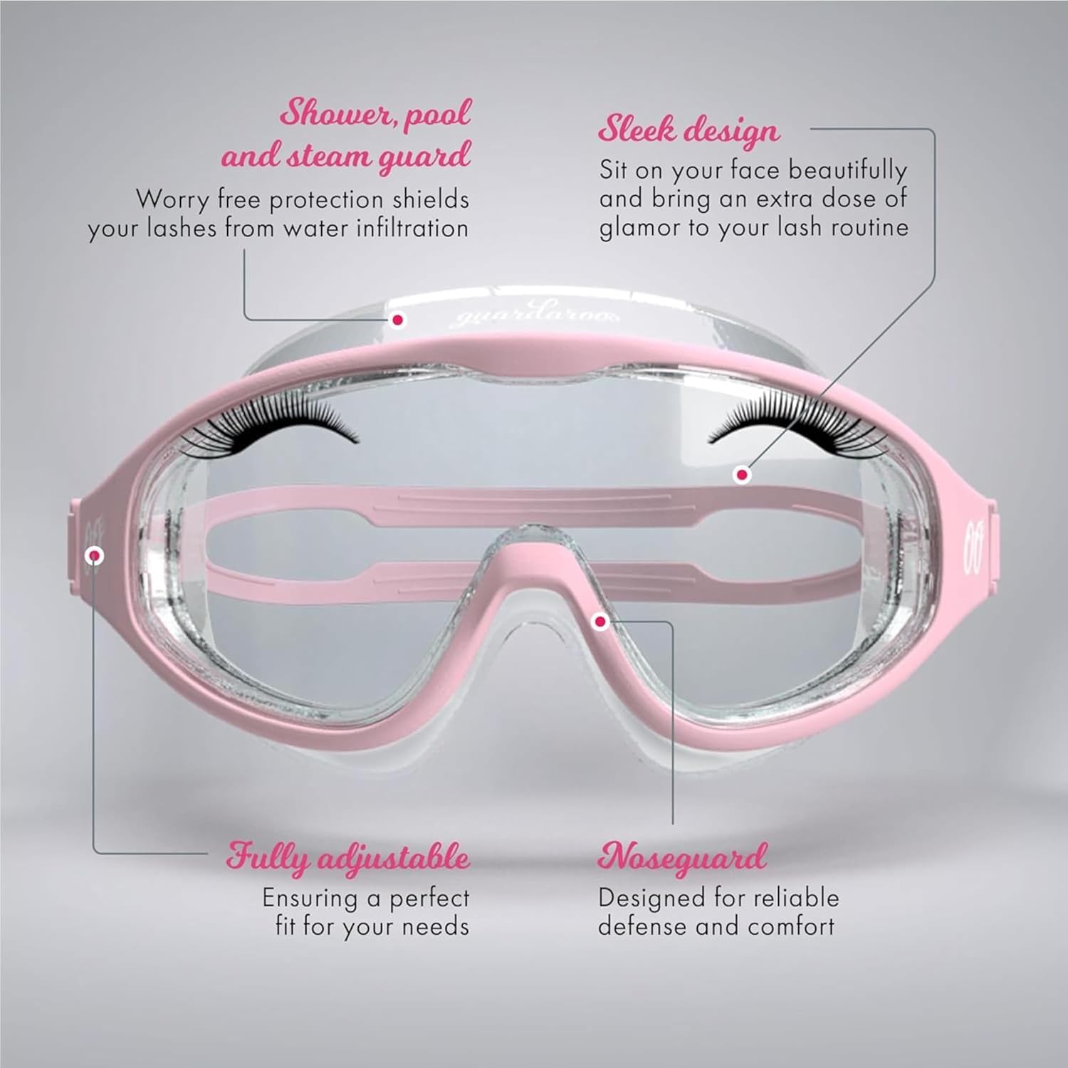 Guardaroos Lash Goggles waterproof seal keep lashes dry during baths and pools.
