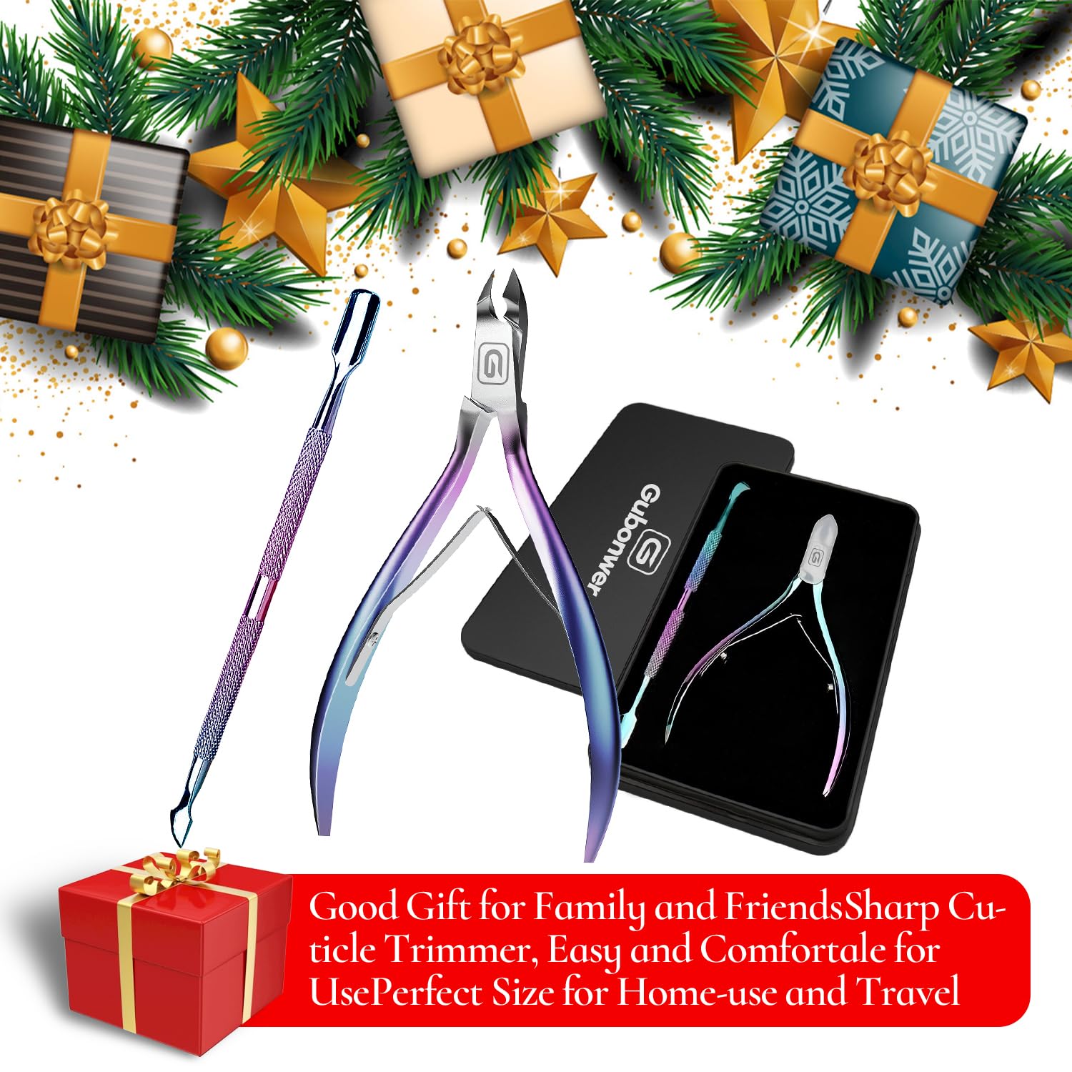 Gubonwer cuticle trimmer packaging in tin gift box for gifting.