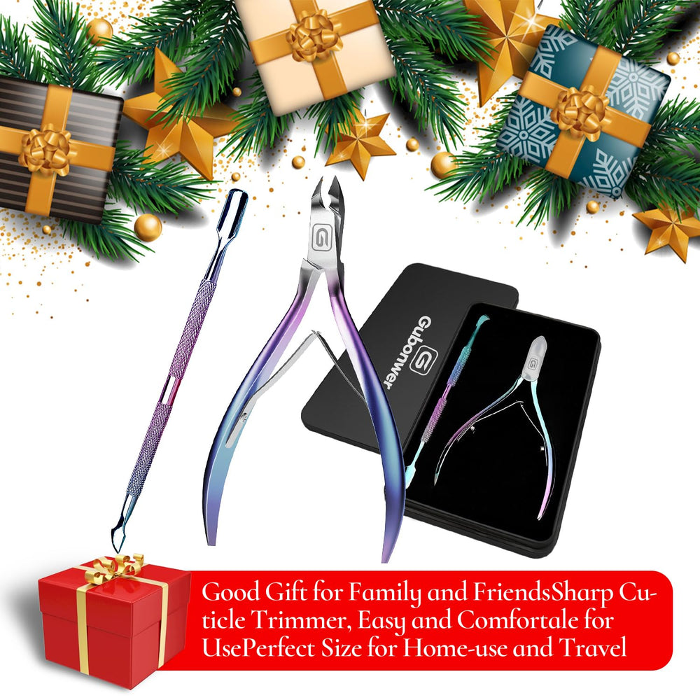Gubonwer cuticle trimmer packaging in tin gift box for gifting.