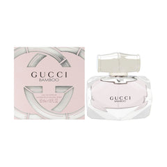 Gucci Bamboo perfume bottle close-up; elegant, long-lasting scent for daily sophistication.