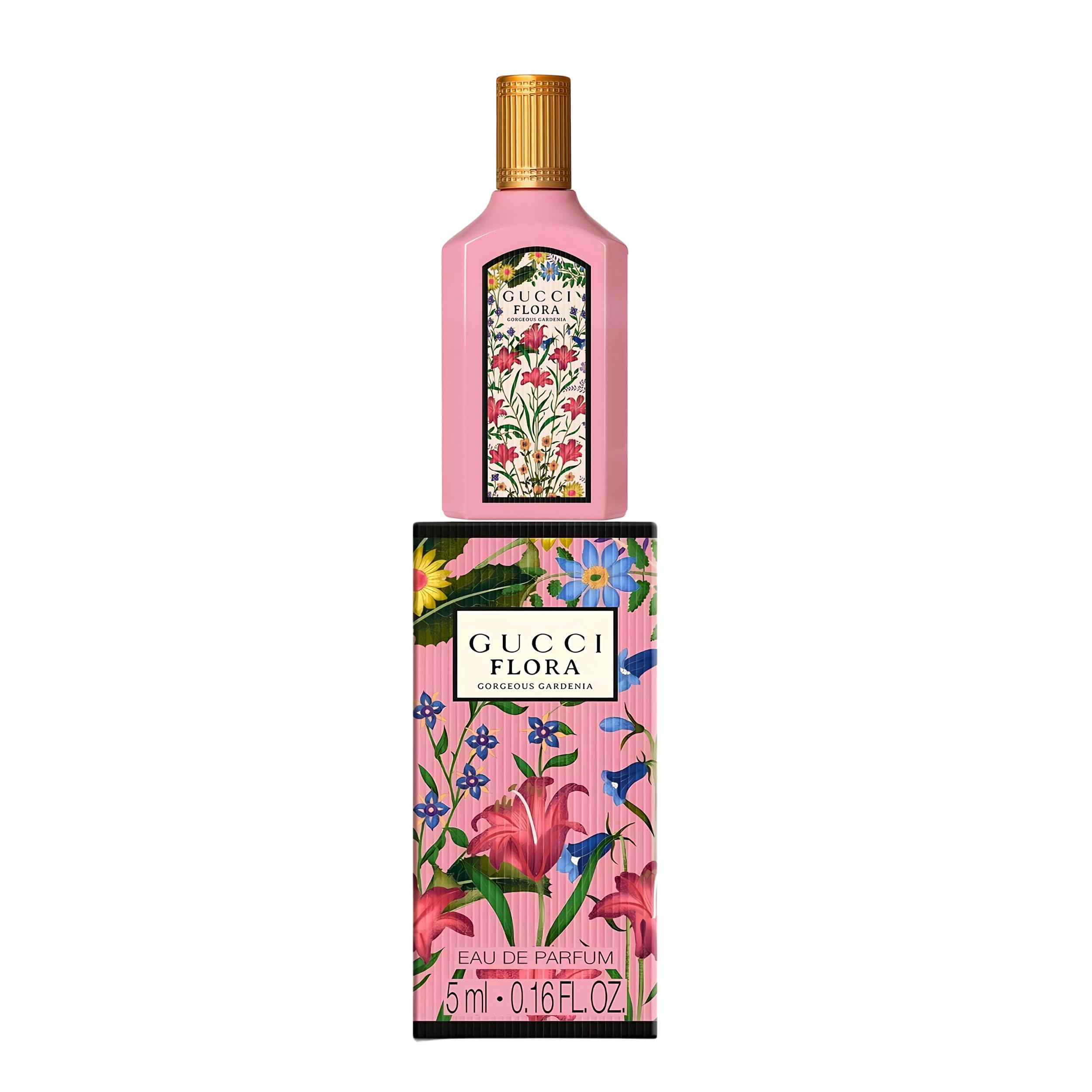 Gucci Flora Gorgeous Gardenia mini splash with hand — showcases portable elegance.