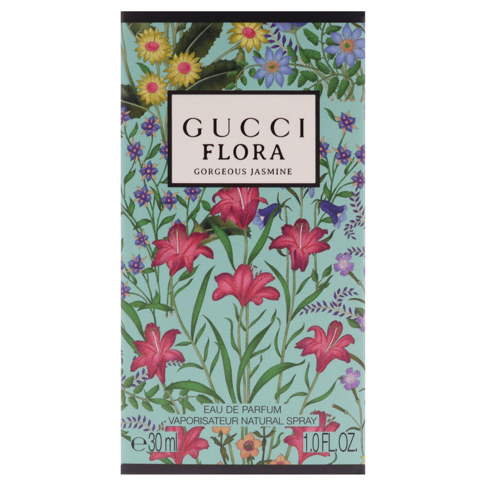Gucci Flora Gorgeous Jasmine packaging-box displayed to convey luxury unboxing.