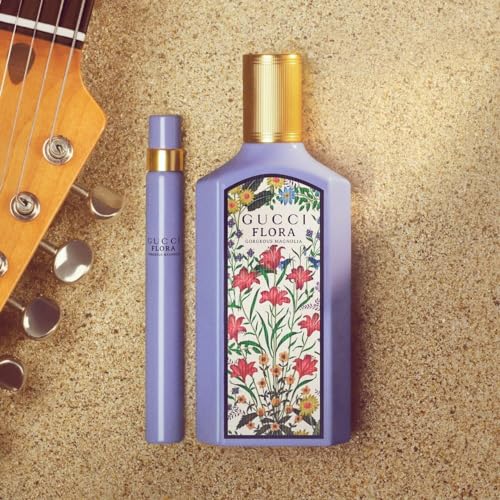 Gucci Flora Gorgeous Magnolia bottle closeup, refined scent notes for special occasions.